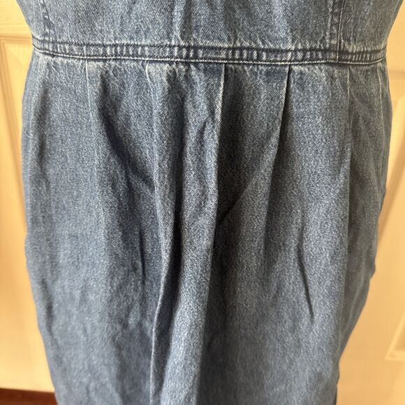 Jane Ashley Vintage Denim Maxi Dress Med Embroidered Snowmen Pockets Y2K Blue - Picture 7 of 12